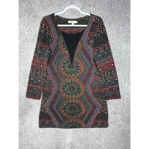 Aryeh‎ Dress Womens Size Large Long Sleeve Medallion Print Knit Zip Neckline